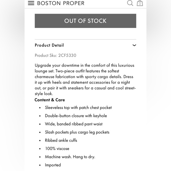 Boston Proper Like NEW Charmeuse Cargo 2Piece Elevated Luxe Lounge Set Small - Picture 15 of 17